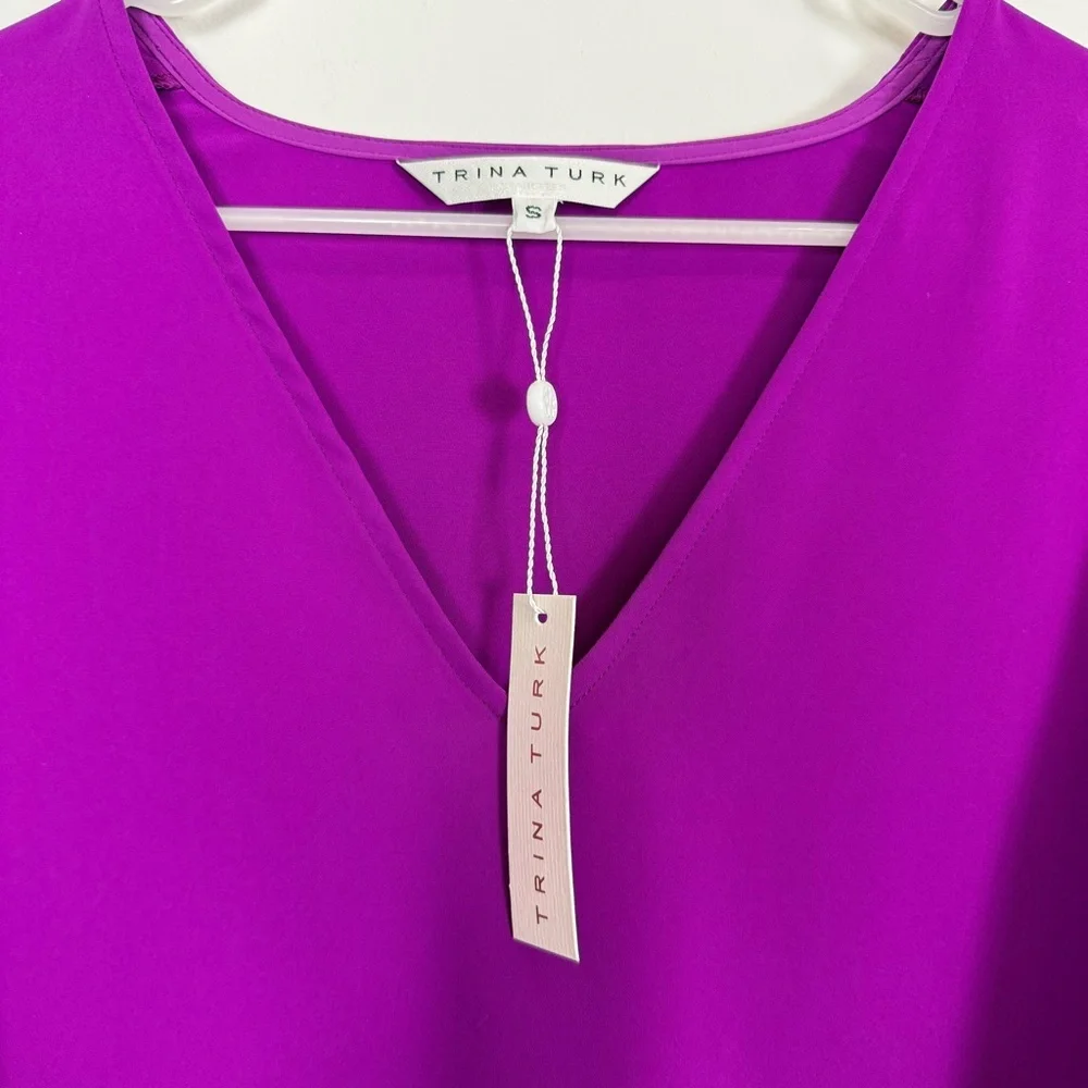 Trina Turk Sadora Dress Womens Small Purple VNeck Short Sleeve NWT - Picture 4 of 10